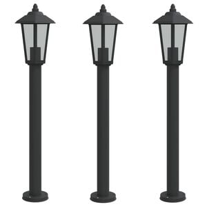 vidaXL Lampy ogrodowe na słupku, 3 szt, czarne, 80 cm, stal nierdzewna