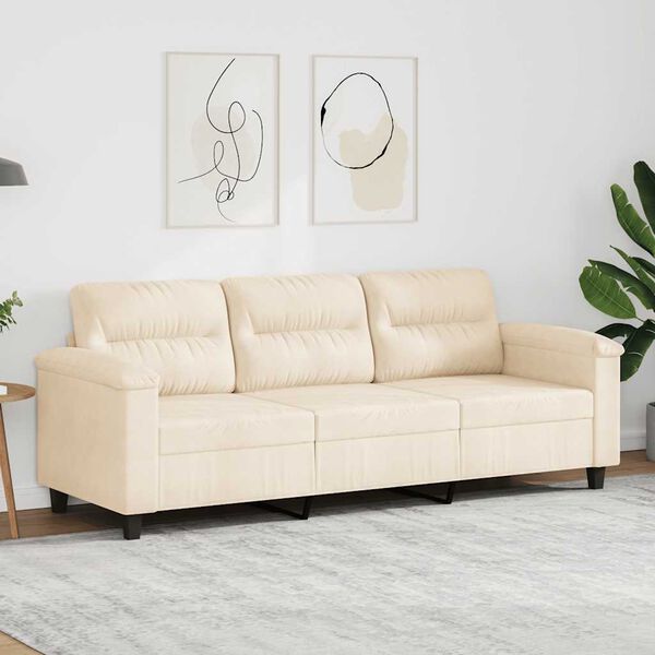 vidaXL 3-osobowa sofa, beżowy, 180 cm, tapicerowana mikrofibrą