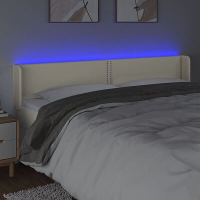 vidaXL Zagłówek do łóżka z LED, kremowy, 203x16x78/88cm sztuczna skóra