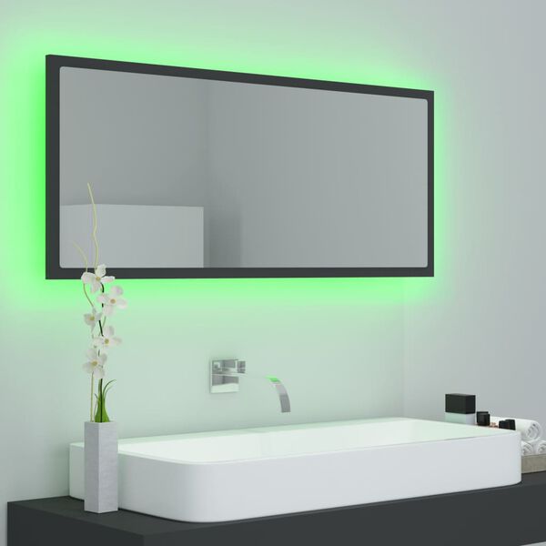 vidaXL Lustro łazienkowe z LED, szare, 100x8,5x37 cm, akryl