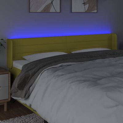 vidaXL Zagłówek do łóżka z LED, zielony, 203x16x78/88 cm, tkanina