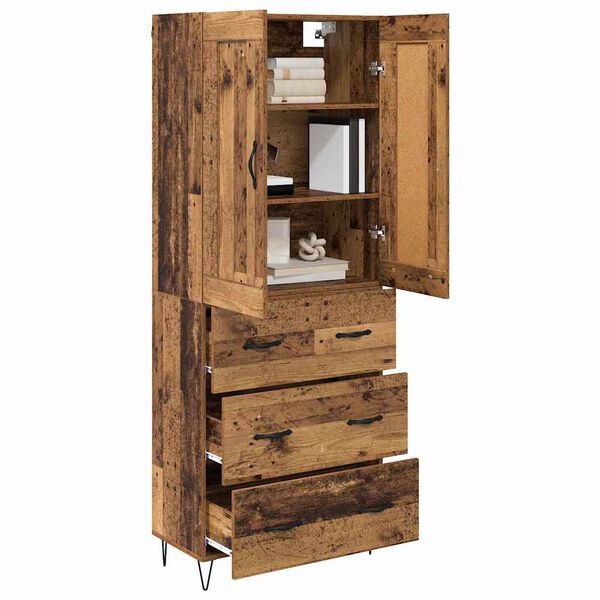 vidaXL Highboard z szufladą Stare drewno 69,5 x 34 x 180 cm