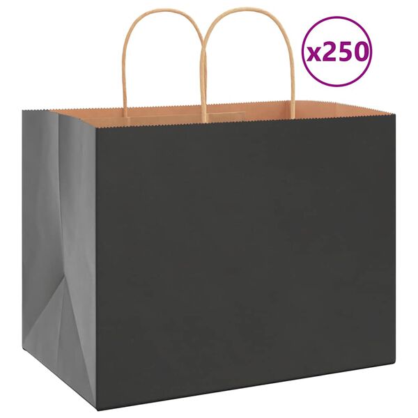 vidaXL Torby papierowe 250 szt. z uchwytami Czarne 32x22x24 cm