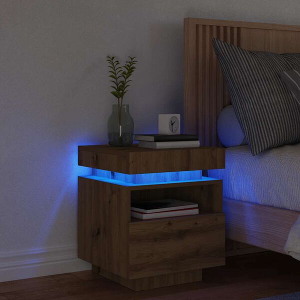 vidaXL Szafka nocna z oświetleniem LED, dąb artisan, 40x39x48,5 cm