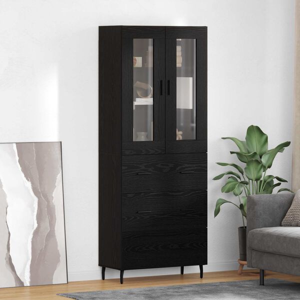 vidaXL Highboard 2 pcs Czarny Dąb Drewno inżynieryjne i szkło