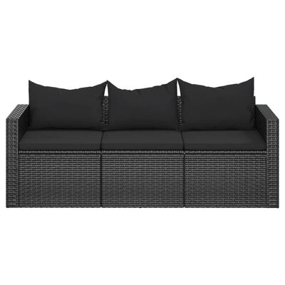 vidaXL 3-osobowa sofa ogrodowa z poduszkami, czarna, polirattan