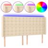 vidaXL Zagł&oacute;wek do ł&oacute;żka z LED, kremowy, 203x16x118/128 cm, tkanina