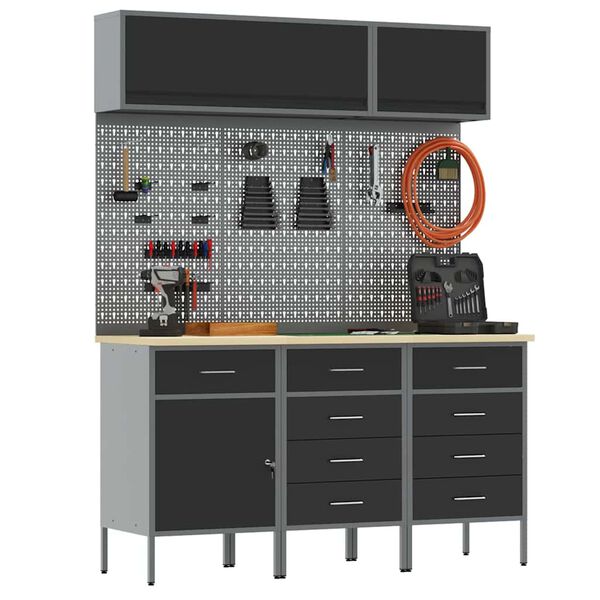 vidaXL Zestaw szafek roboczych z szufladą Z blokadą 8 pcs Czarny