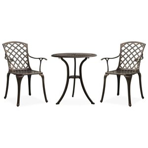 vidaXL 3-cz. zestaw mebli bistro ze stopu aluminium, brązowy