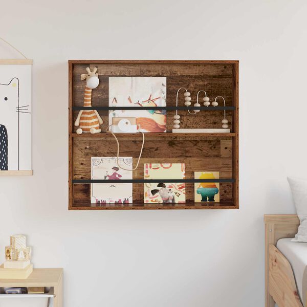 vidaXL Regał na gazety z p&oacute;łką Stare drewno 80 x 12 x 70 cm