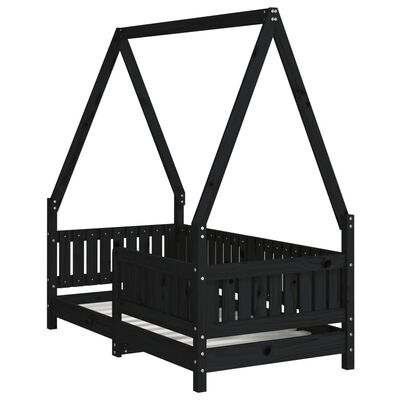 vidaXL Rama łóżka dziecięcego, czarna, 70x140 cm, drewno sosnowe