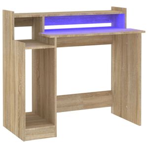 vidaXL Biurko z podświetleniem LED, dąb sonoma, 97x45x90 cm