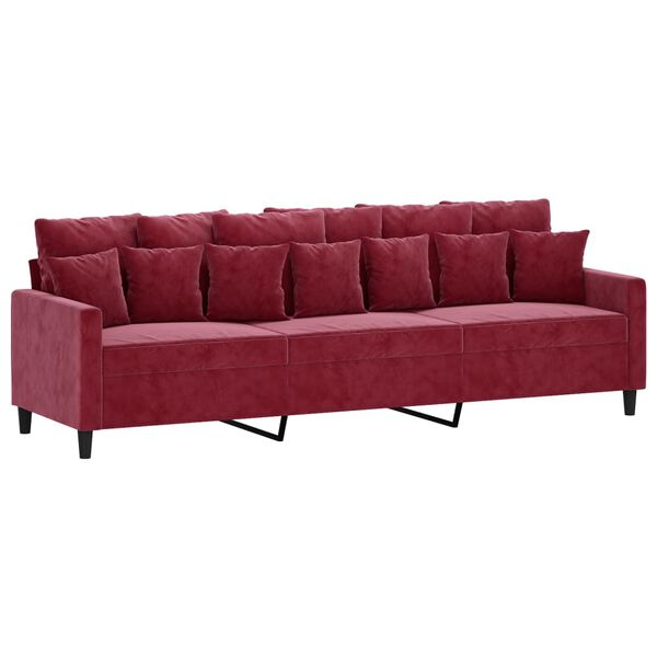 vidaXL 3-osobowa sofa z podn&oacute;żkiem winna czerwień 210 cm, aksamit