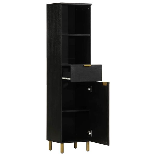 vidaXL Szafka łazienkowa, czarna, 38x33x160 cm, lite drewno mango