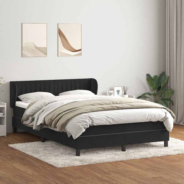 vidaXL Ł&oacute;żko typu Box Spring z materacem Czarny 160x220 cm Aksamit