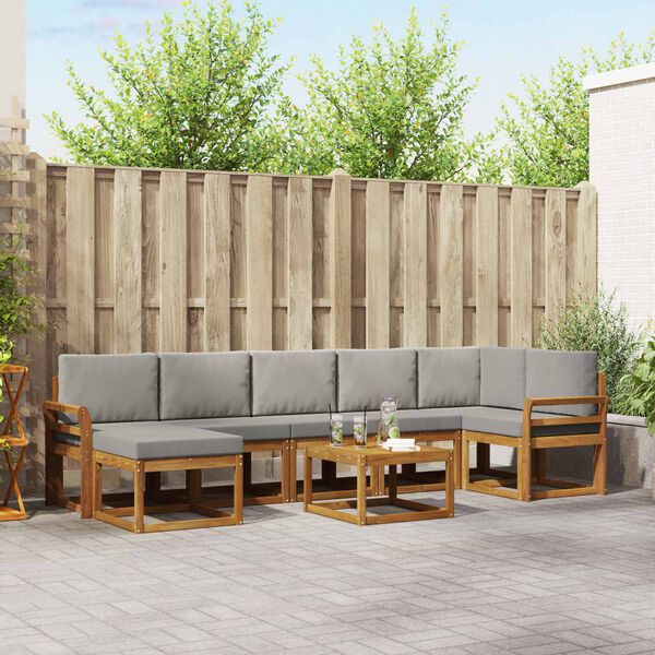 vidaXL Zestaw sof na zewnątrz z poduszką 8 pcs Naturalny i Jasny Szary