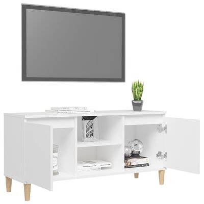 vidaXL Szafka TV z drewnianymi nóżkami, biała, 103,5x35x50 cm