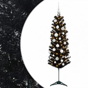 vidaXL Sztuczna wąska choinka z bombkami 150 cm 150 LED Ciepła biel