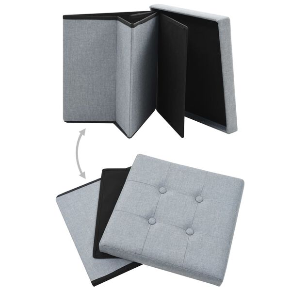 vidaXL Składane stołki ze schowkiem, 2 szt., jasnoszare, sztuczny len