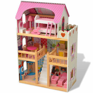 vidaXL 3-poziomowy domek dla lalek 60x30x90 cm, drewno