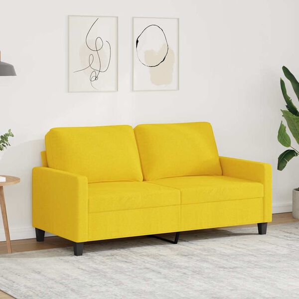 vidaXL Sofa 2-osobowa, jasnoż&oacute;łta, 140 cm, tapicerowana tkaniną