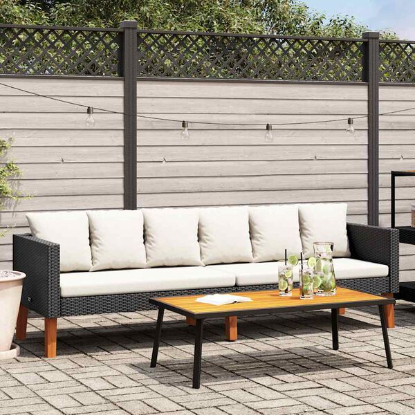 vidaXL 3-osobowa sofa ogrodowa z poduszkami, rattan PE, czarny