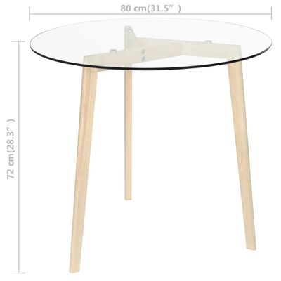 vidaXL Stół jadalniany, przezroczysty, 80 cm, szkło hartowane