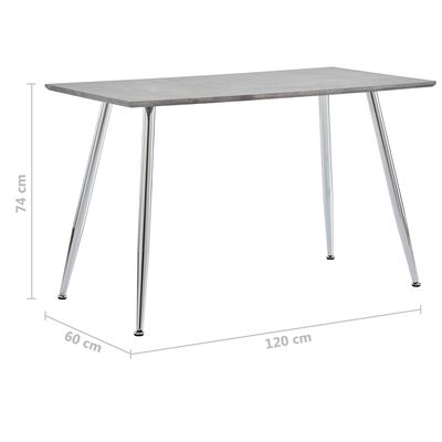 vidaXL Stół do jadalni, kolor betonowy i srebrny, 120x60x74 cm, MDF
