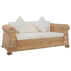 vidaXL 2-osobowa sofa z poduszkami, naturalny rattan