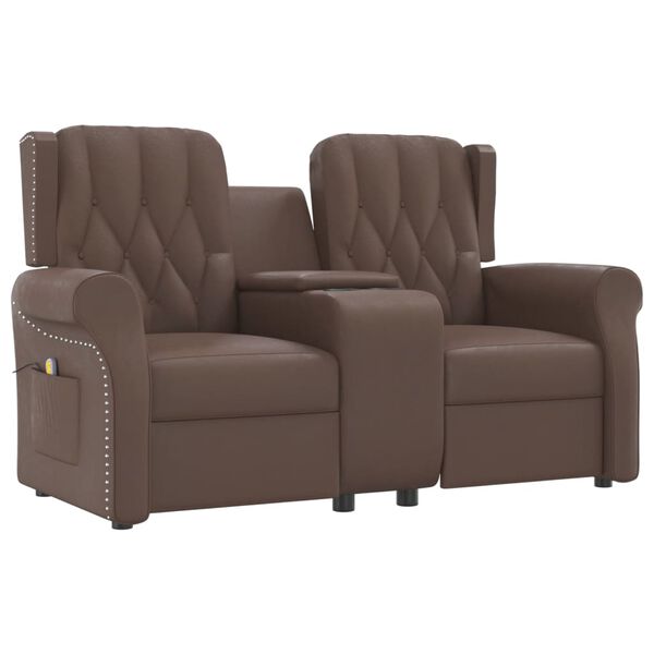 vidaXL Rozkładany fotel masujący z uchwytem, 2-os., brązowy, ekosk&oacute;ra
