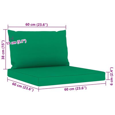 vidaXL Ogrodowa sofa 3-os. z palet, z zielonymi poduszkami, sosna