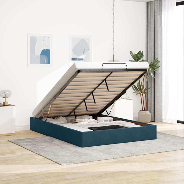 vidaXL Rama ł&oacute;żka otomana bez materacem, niebieska, 140x200cm, aksamit