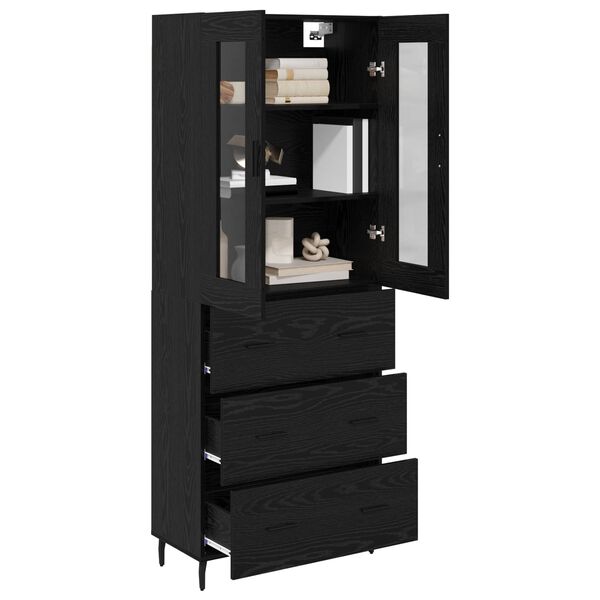 vidaXL Highboard 2 pcs Czarny Dąb Drewno inżynieryjne i szkło