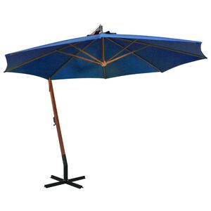 vidaXL Parasol ogrodowy wiszący, jodłowy słupek, niebieski, 3,5x2,9 m