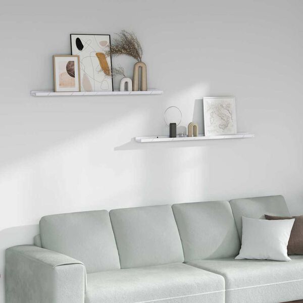 vidaXL P&oacute;łka ścienna z p&oacute;łką 2 pcs Biały marmur 100 x 9 x 3 cm
