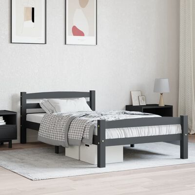 vidaXL Rama łóżka, ciemnoszara, lite drewno sosnowe, 90 x 200 cm