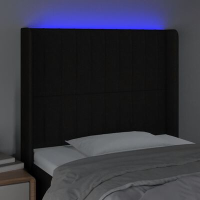 vidaXL Zagłówek do łóżka z LED, czarny, 103x16x118/128 cm, tkanina
