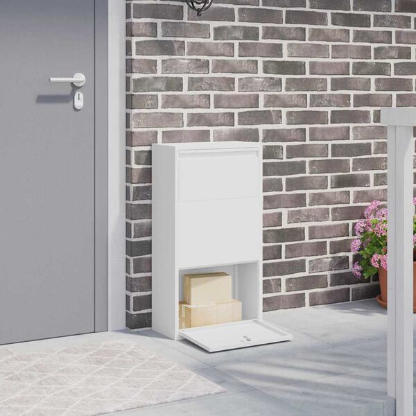 vidaXL Skrzynka na przesyłki z drzwiami Biały 44 x 22 x 82 cm Stal