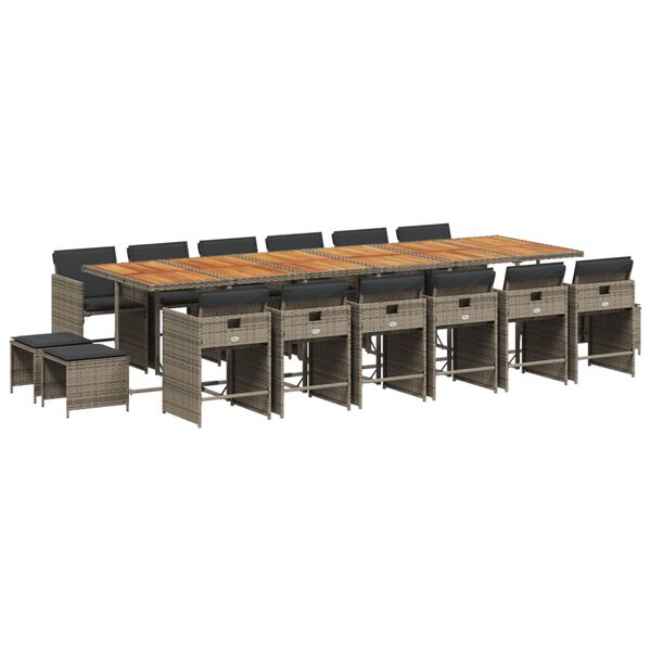 vidaXL 17-cz. zestaw mebli ogrodowych z poduszkami, szary, rattan PE