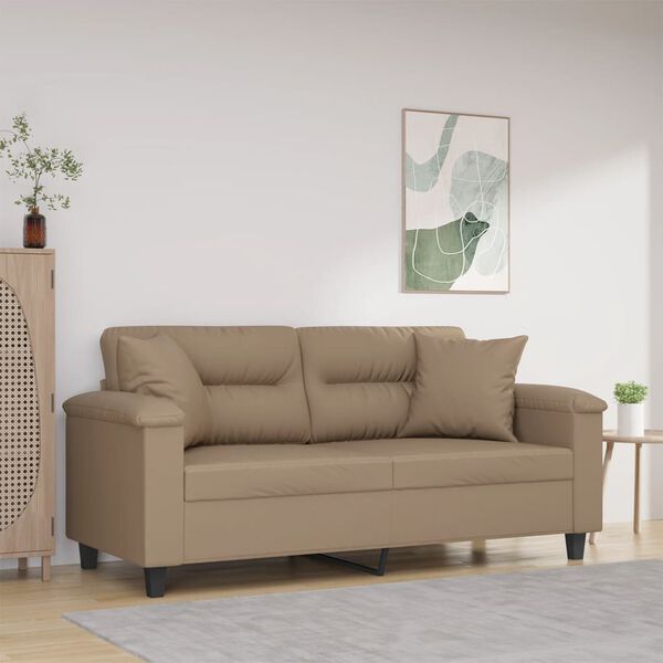 vidaXL 2-osobowa sofa z poduszkami, cappuccino, 140 cm, sztuczna skóra