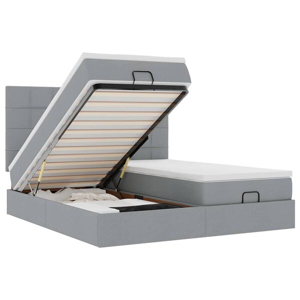 vidaXL Rama ł&oacute;żka otomana z materacami, szara, 180x200 cm, tkanina