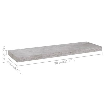 vidaXL Półka ścienna, szarość betonu, 80x23,5x3,8 cm, MDF