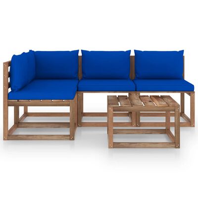 vidaXL 5-cz. zestaw wypoczynkowy do ogrodu, niebieskie poduszki