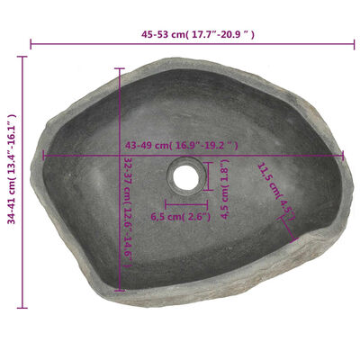 vidaXL Owalna umywalka z kamienia rzecznego, 45-53 cm
