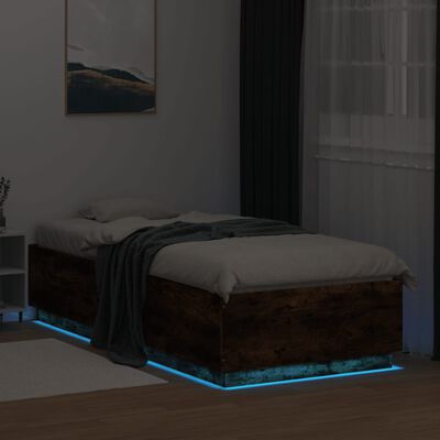 vidaXL Rama łóżka z LED, przydymiony dąb, 90x200 cm