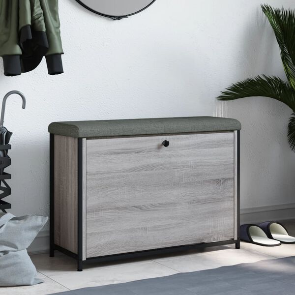 vidaXL Ławka na buty z uchylaną szufladą, szary dąb sonoma, 82x32x56cm