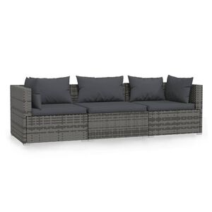 vidaXL 3-osobowa sofa z poduszkami, szara, polirattan
