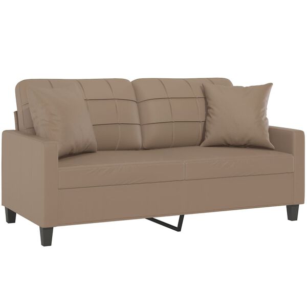 vidaXL 2-osobowa sofa z poduszkami, cappuccino, 140 cm, sztuczna sk&oacute;ra