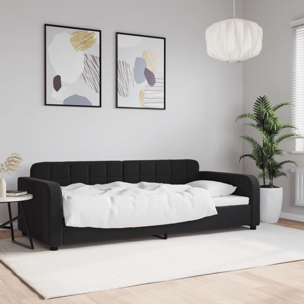 vidaXL Sofa z funkcją spania, czarna, 90x190 cm, obita aksamitem