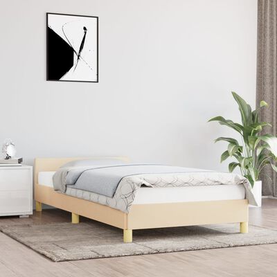 vidaXL Rama łóżka z zagłówkiem, kremowa, 100x200 cm, obita tkaniną